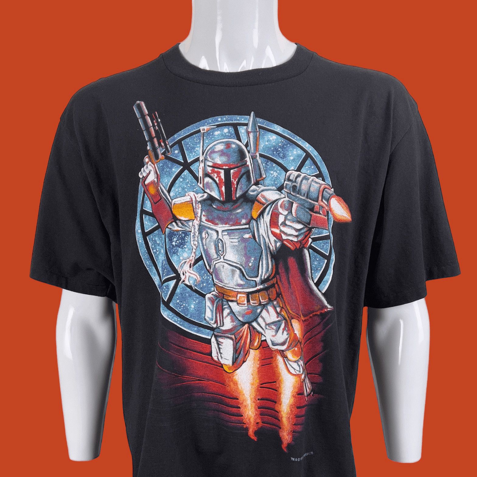 image of VTG 90's Boba Fett Star Wars T-Shirt 23.5" X 32.5" Size XL in Black, Men's