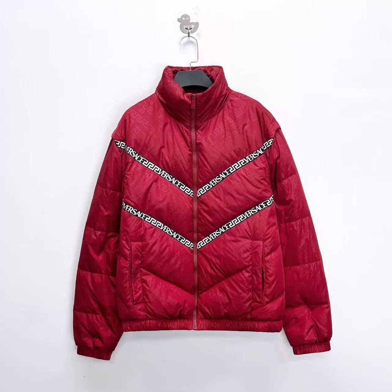 Versace Red Padded Jacket with Diagonal Stripes Size M Size US M / EU 48-50 / 2 - 1 Thumbnail