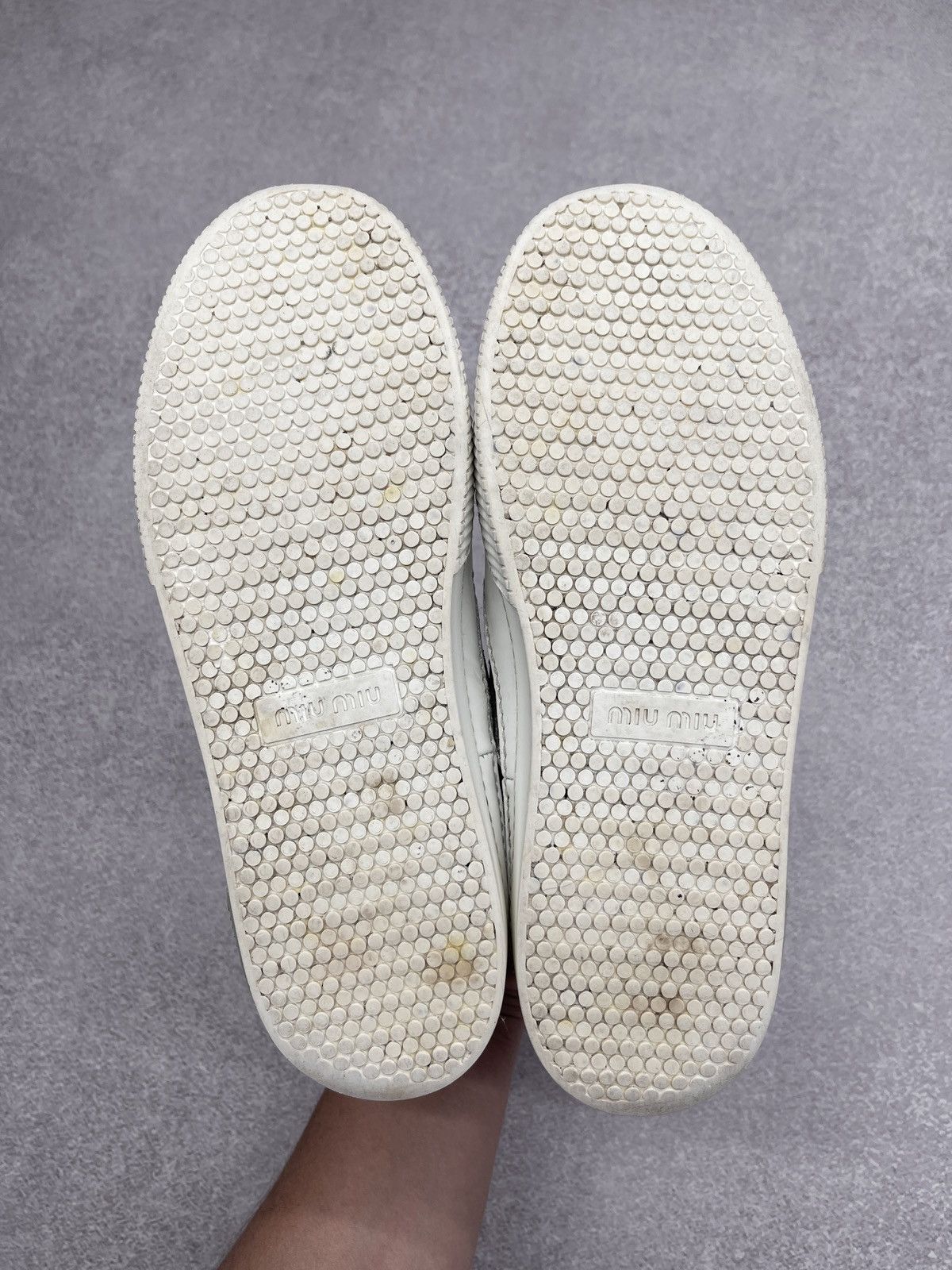 Miu Miu Miu Miu Leather Low Top Sneakers White/Glitter Silver Luxury Size US 7 / IT 37 - 10 Thumbnail