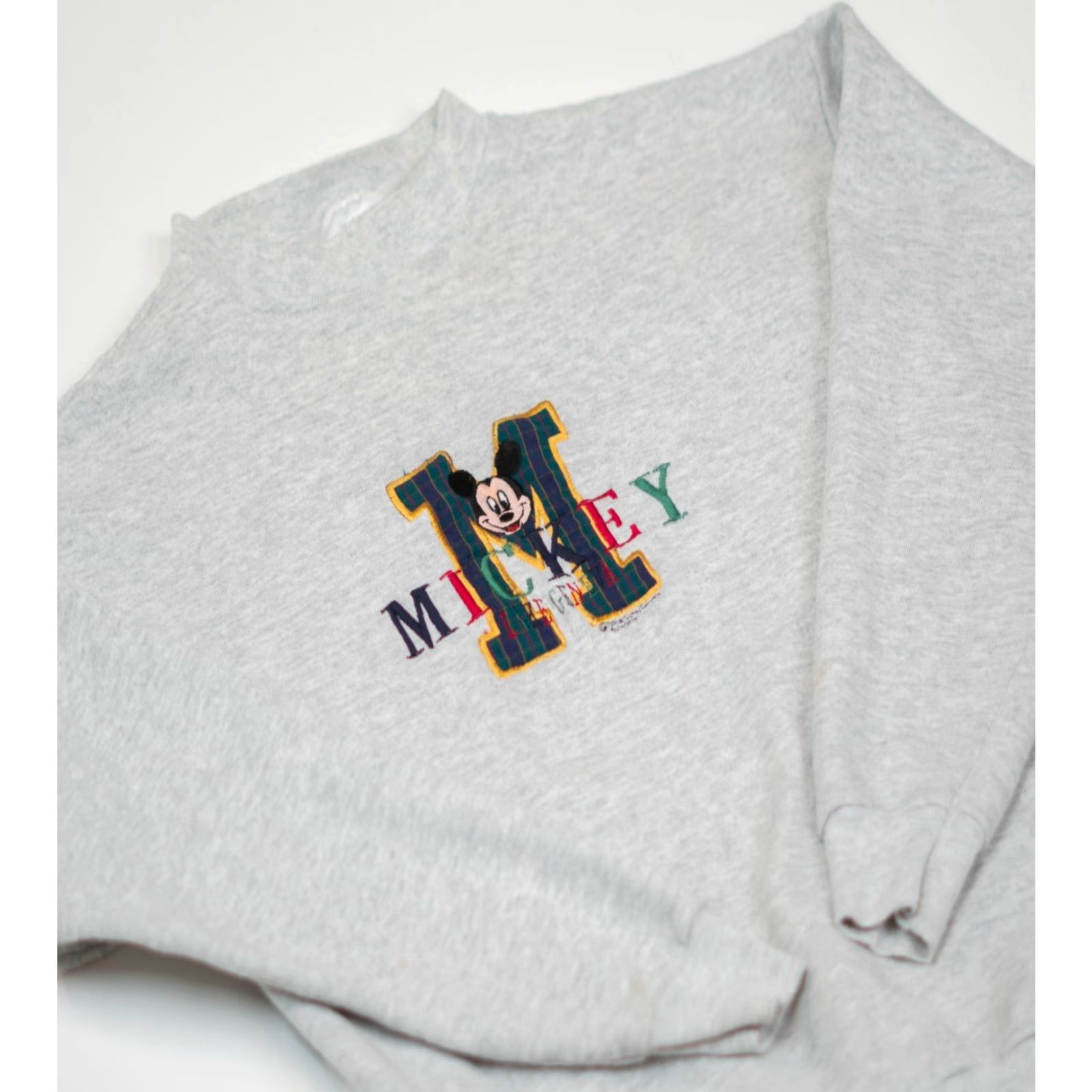 Tultex VINTAGE Mickey Mouse Sweatshirt Gray Women's Size Medium 90s Plaid Logo Embroidered Crew Neck Pullover Size M / US 6-8 / IT 42-44 - 2 Thumbnail