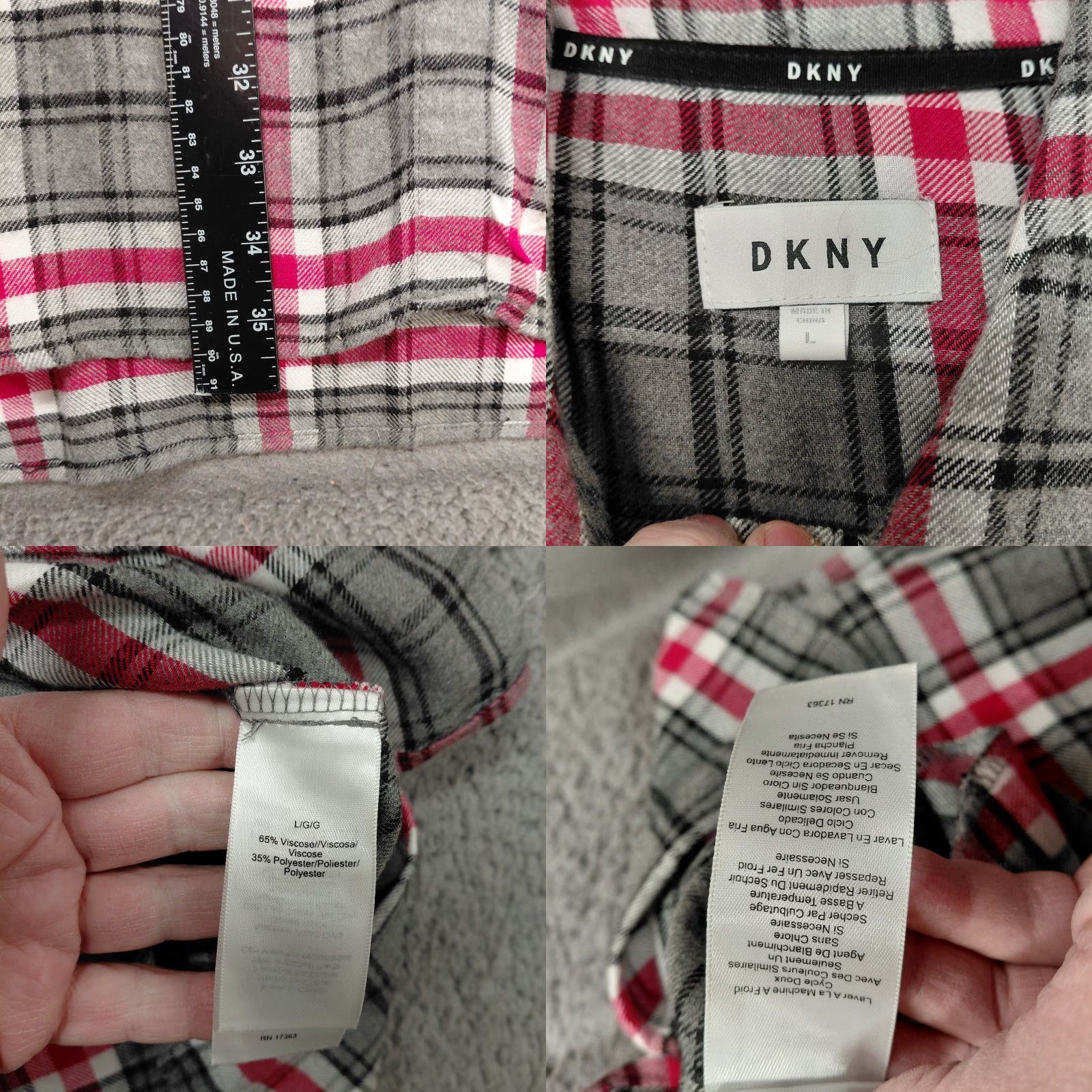 DKNY DKNY Dress Women's Large Gray Pink Window Pane Plaid Button Up Long Sleeve Size L / US 10 / IT 46 - 9 Thumbnail