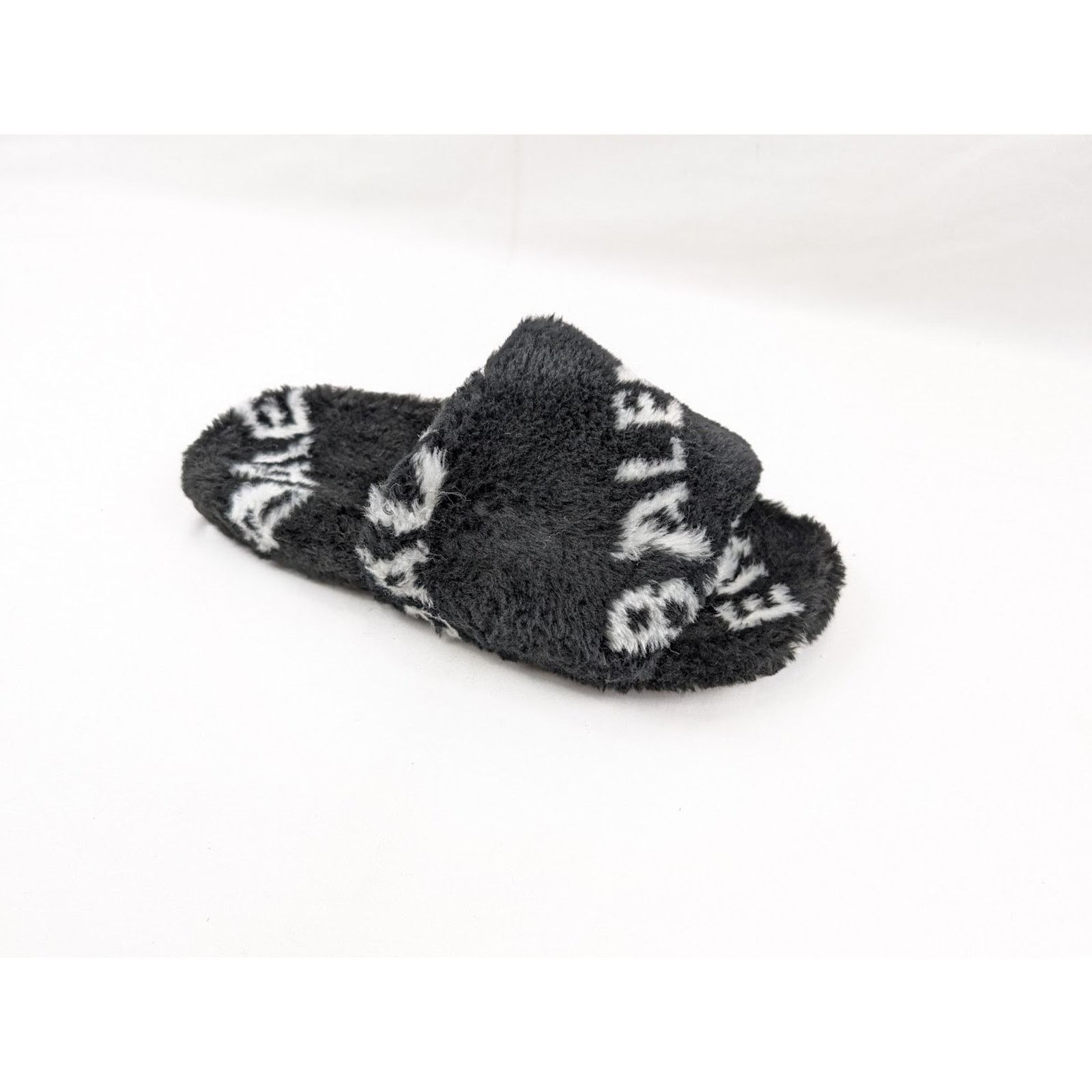 Balenciaga o1rshd1 Allover Logo Furry Slide in Black/White Size US 7 / EU 40 - 2 Thumbnail