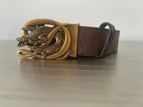 Designer belt with crocodiles on a plaque Size 42 - 4 Thumbnail