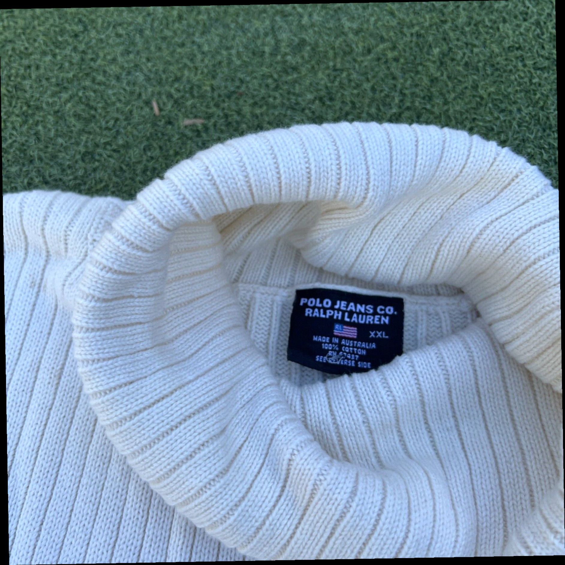 Ralph Lauren Vtg 90s Ralph Lauren Polo Jeans Co. Turtleneck Sweater Men's 2XL Strip Knit Flag Size US XXL / EU 58 / 5 - 4 Thumbnail