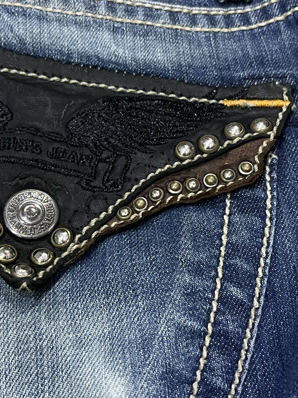 Asspizza × Robins Jeans 🔥Robin's Jean Studded Flap Distressed Denim USA Made (W33) Size US 33 - 16 Thumbnail