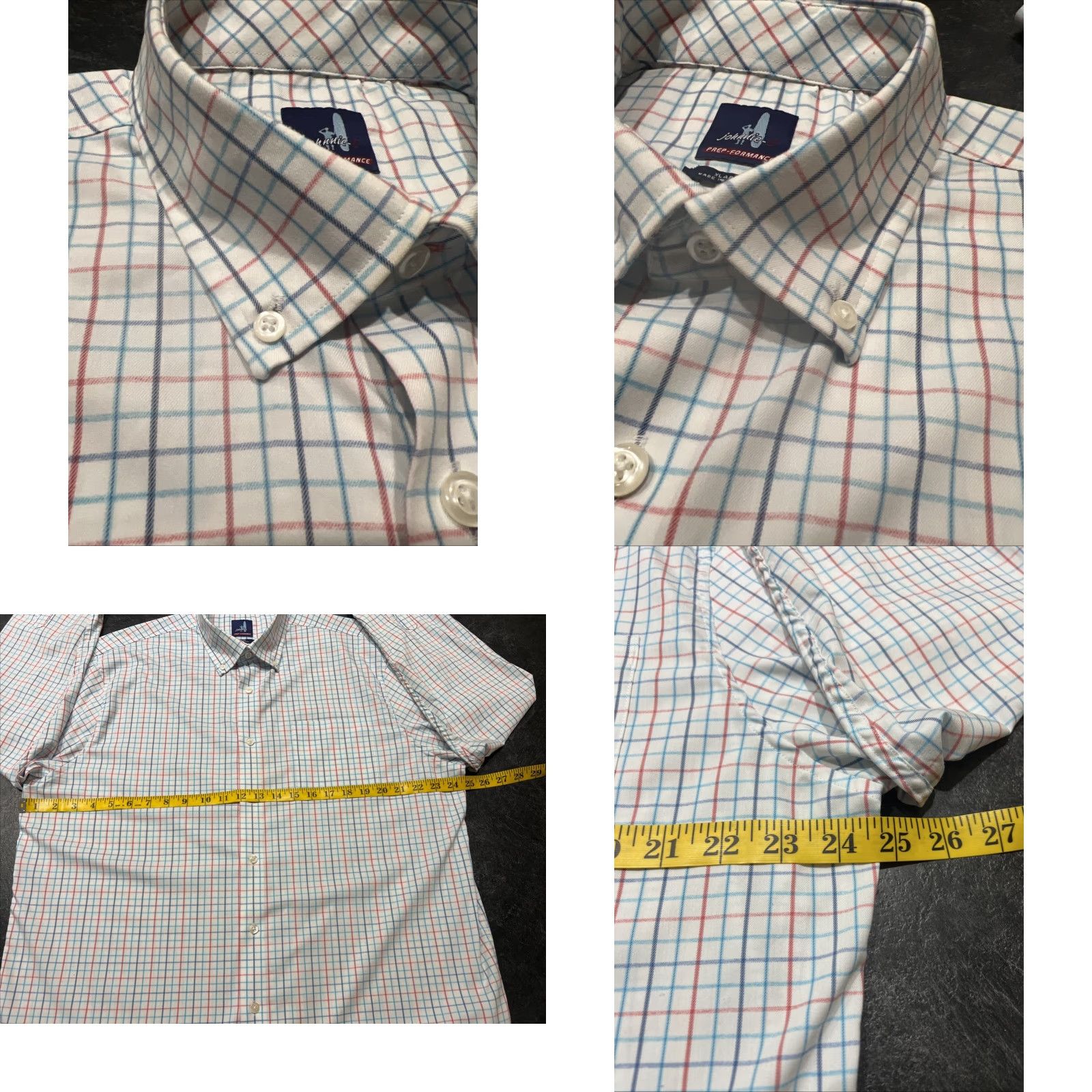 johnnie-O johnnie-O Prep-Formance Men's Plaid Check Shirt XL Long Sleeve Button Up Logo Casual All Seasons Size US XL / EU 56 / 4 - 8 Thumbnail