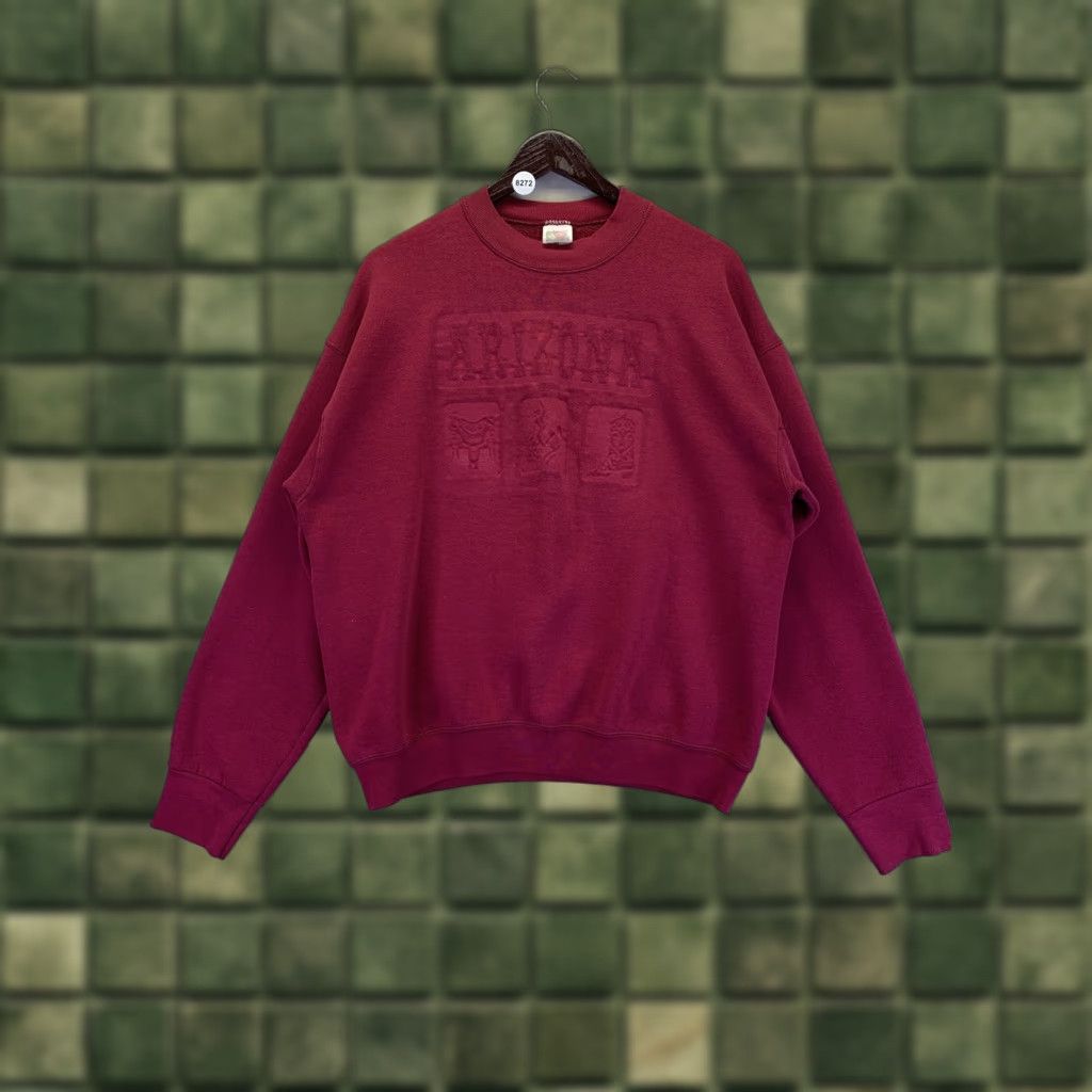 Fruit Of The Loom VINTAGE Arizona Embossed Cowboy Boot Sweatshirt Mens Womens Size L Burgundy USA Made-8272 Size L / US 10 / IT 46 - 1 Thumbnail