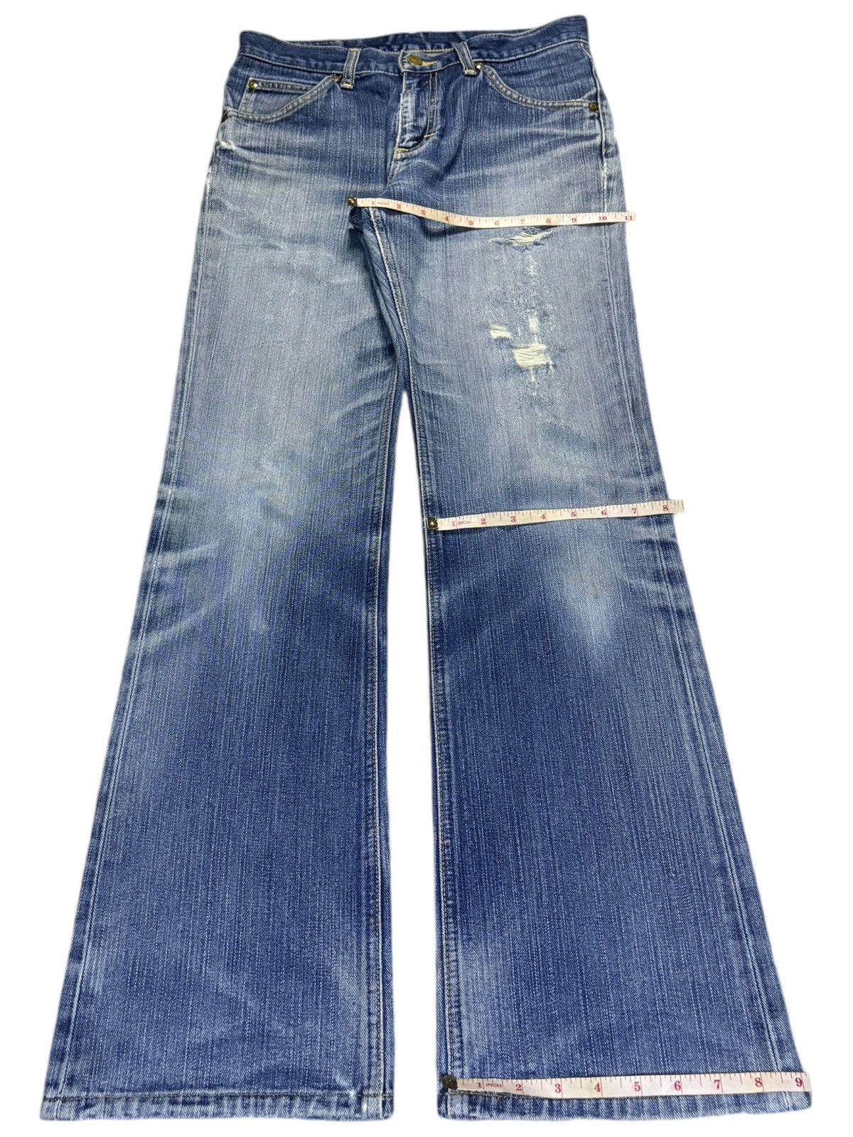 Lee Vintage Lee Faded Wash Distressed Flare Jeans Size US 31 - 14 Thumbnail