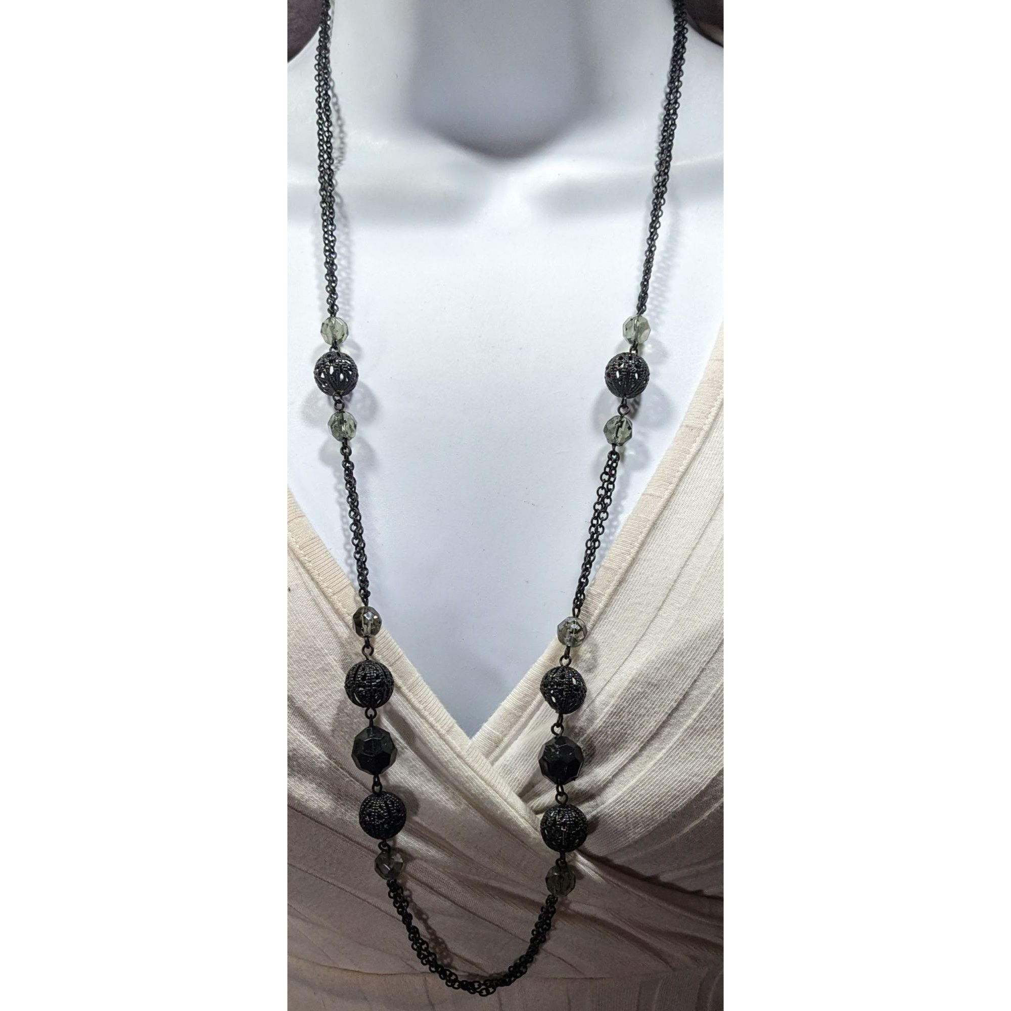 Other Gothic Matte Black Beaded Chain Station Necklace Size ONE SIZE - 1 Thumbnail