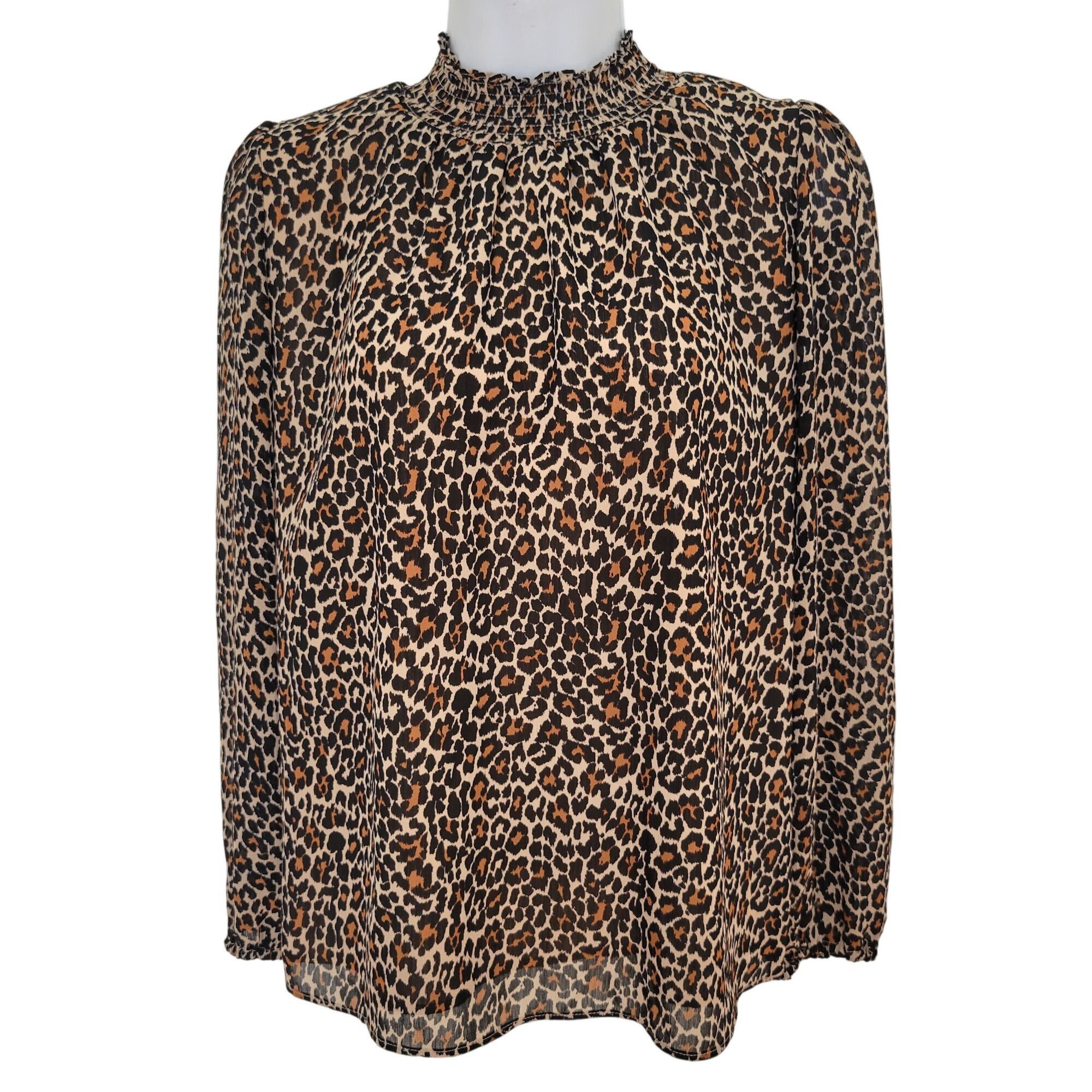 J.Crew J Crew XS Leopard Print Smocked Long Sleeve Blouse Mock High Size XS / US 0-2 / IT 36-38 - 1 Thumbnail