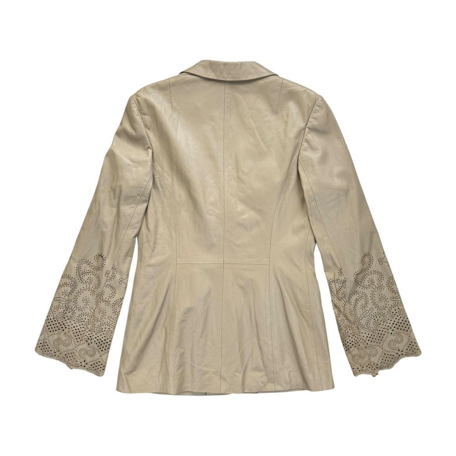 Other Wallace Sacks Beige Boho Leather Jacket Cut-Out Sleeves Size M / US 6-8 / IT 42-44 - 5 Thumbnail