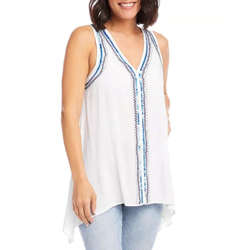 Other KAREN KANE Women’s V-neck Tunic Tank Top With Blue Trim | XS Size XS / US 0-2 / IT 36-38 - 4 Thumbnail