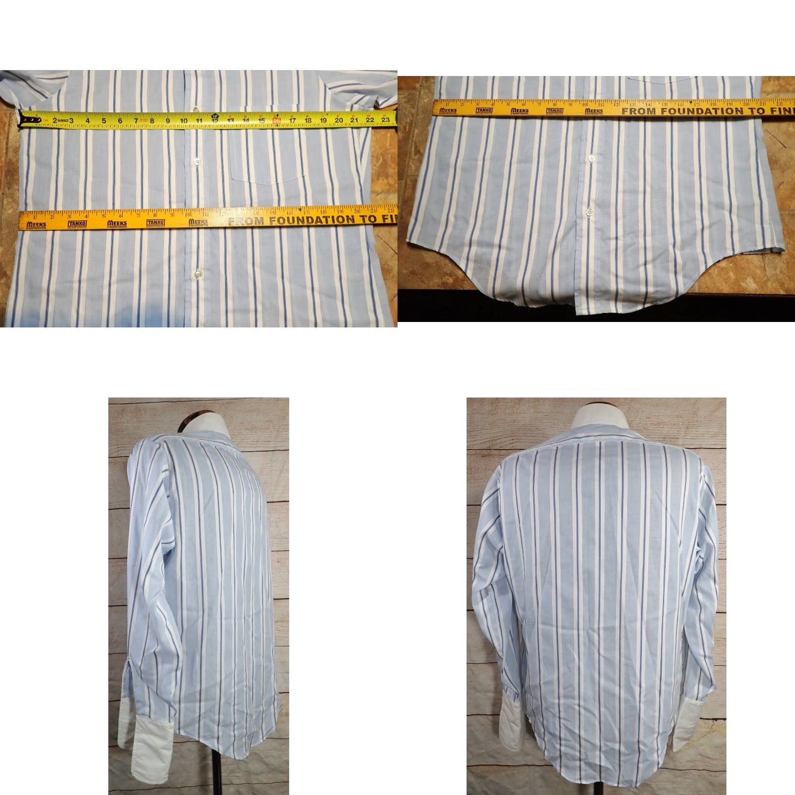 Arrow **VINTAGE 70s Arrow Disco Shirt Long Sleeve Blue White Striped Mens M French Cuff** Size US M / EU 48-50 / 2 - 8 Thumbnail