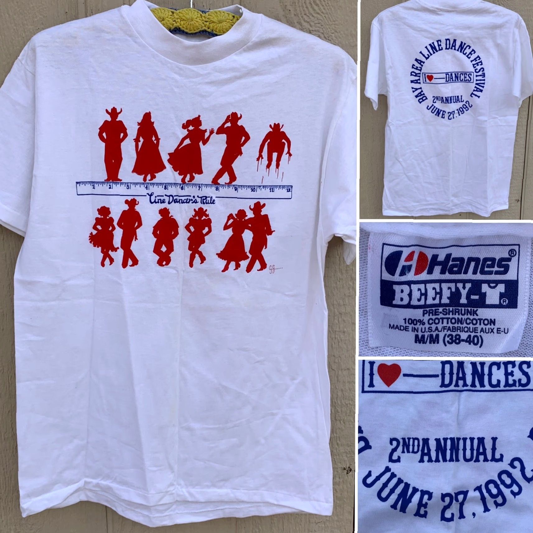 Hanes VINTAGE Hanes Beefy-T Line Dancers Rule Bay Area Line Dance Festival 1992 t-shirt M White 90s Mens Size US M / EU 48-50 / 2 - 2 Thumbnail