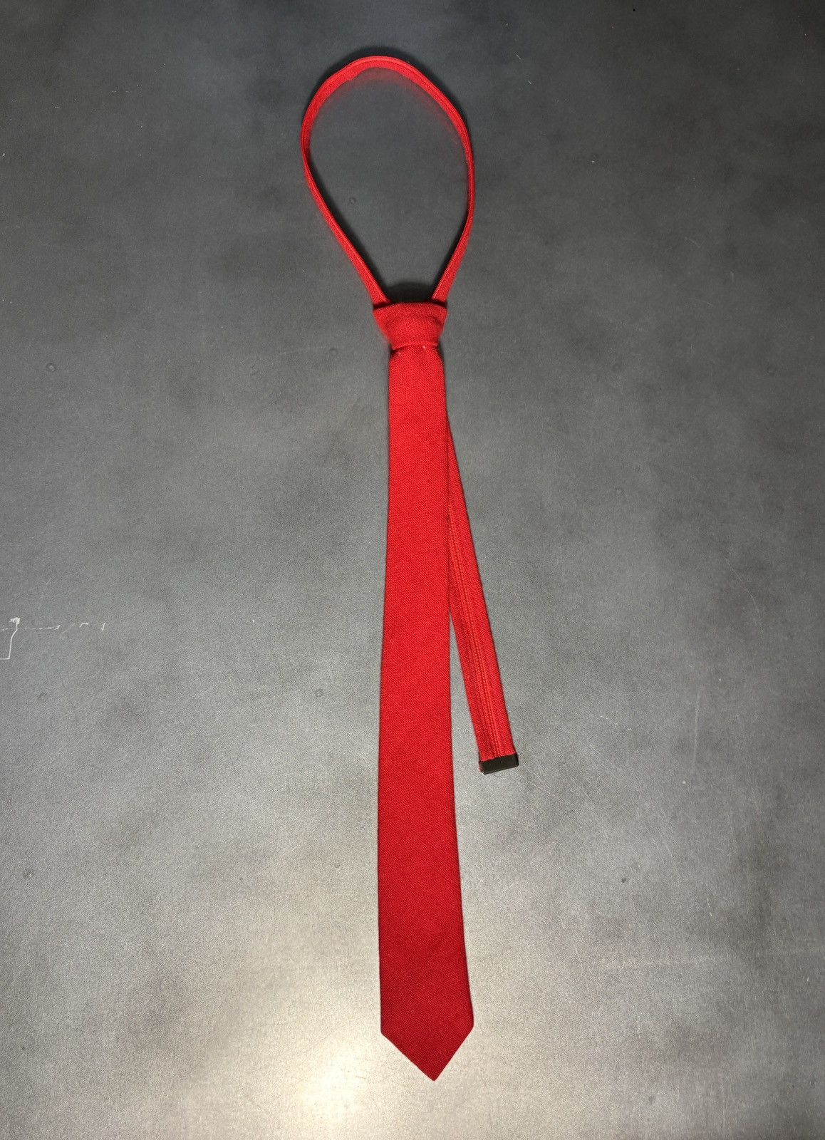 Vintage Vintage Pre-Tied Necktie Zipper Skinny Lambswool Red Wool 90 Size ONE SIZE - 2 Thumbnail