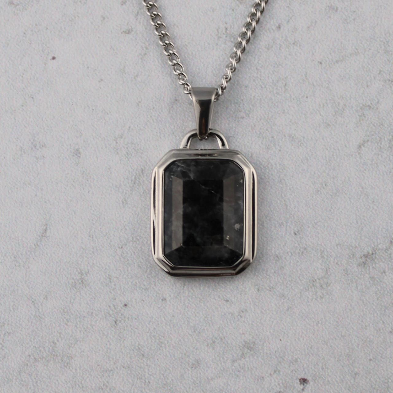 Jewelry Silver Black Spectrolite Pendant Necklace Size ONE SIZE - 2 Thumbnail