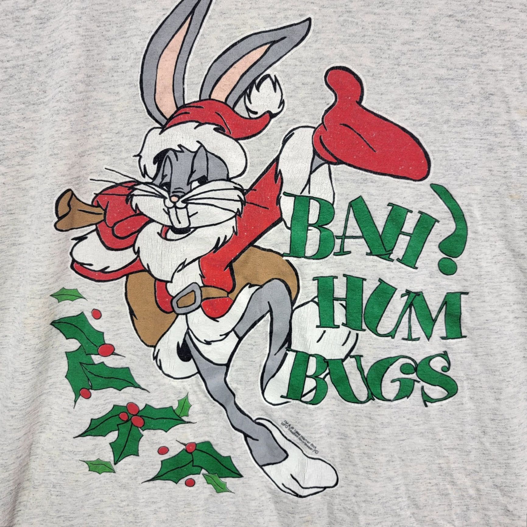 Vintage VINTAGE LOONEY TUNES Shirt Bugs Bunny 3X Adult Gray 90s Bah Hum Bugs T Shirt Santa Santa Bunny Mens Size US XXL / EU 58 / 5 - 2 Thumbnail
