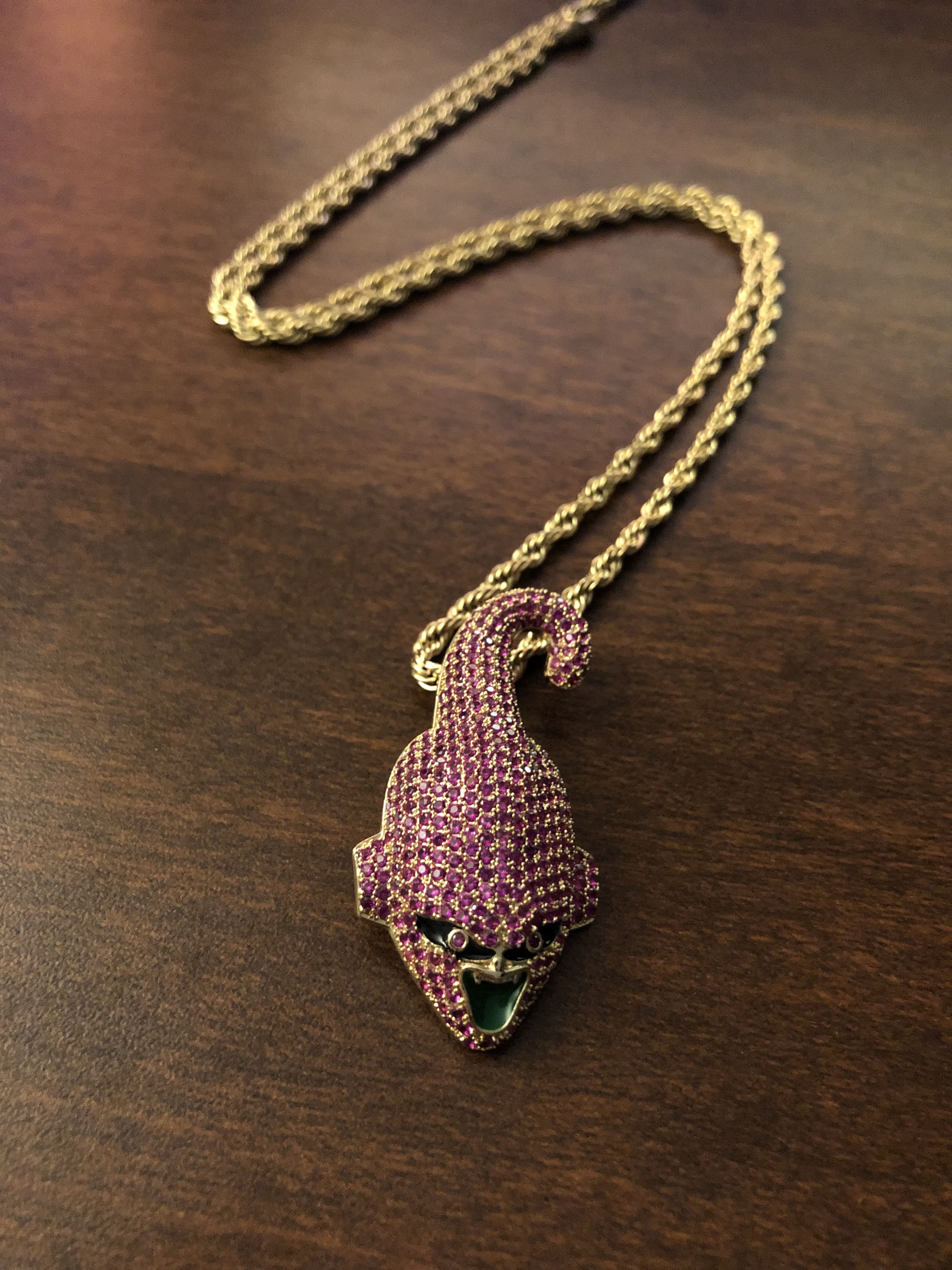 18k Yellow Gold Majin Buu DBZ Pendant W/ Rope Chain