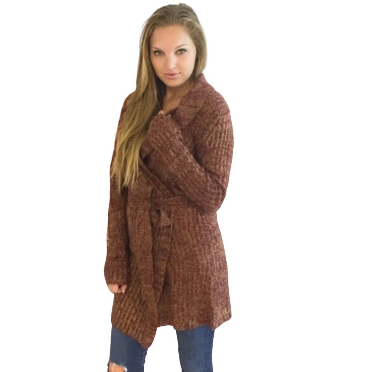 Other NWT Rust Removable Faux Fur Trim Tie Waist Longline Cardigan Size S / US 4 / IT 40 - 3 Thumbnail