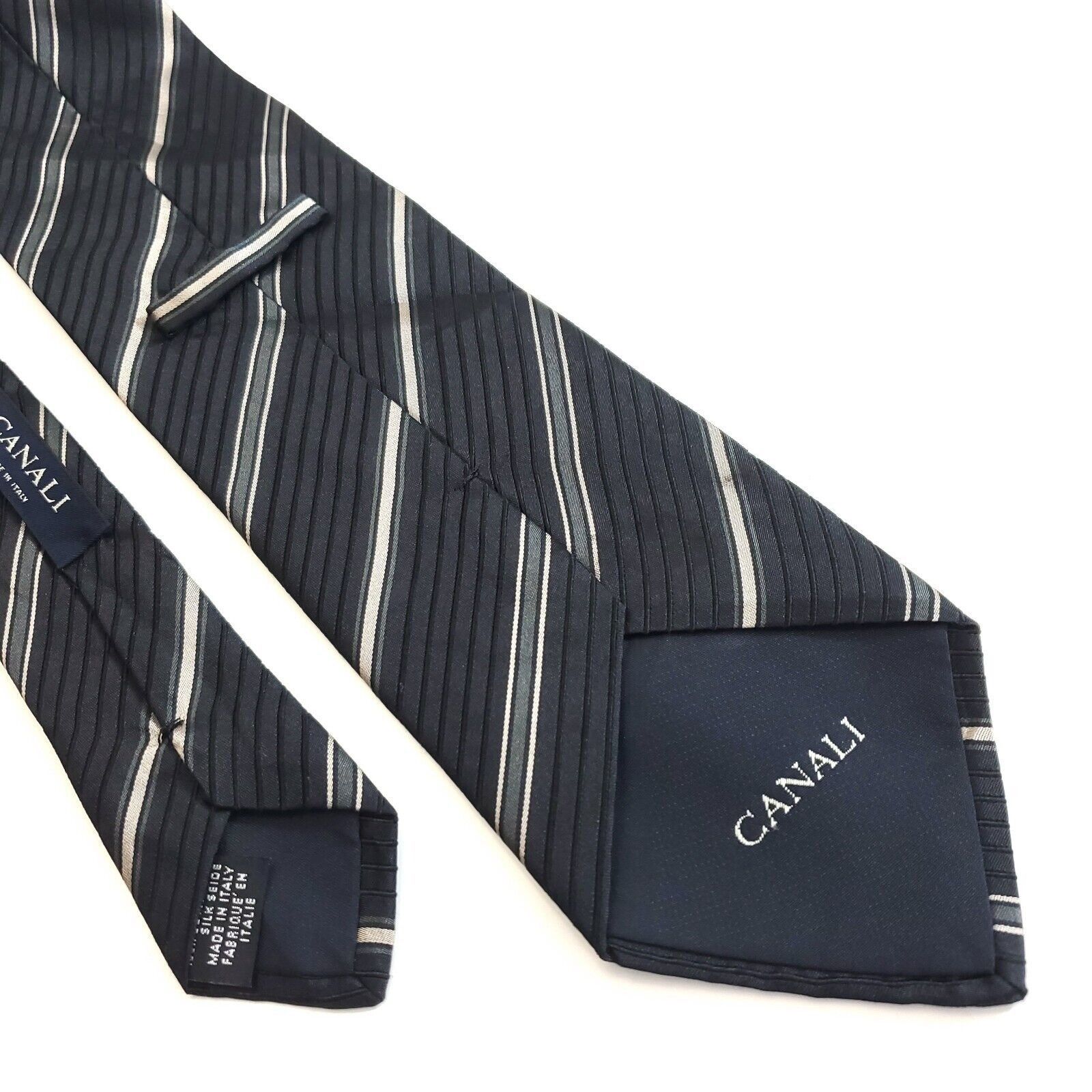 Canali Canali Gray Woven Striped Wide Silk Tie Size ONE SIZE - 6 Thumbnail