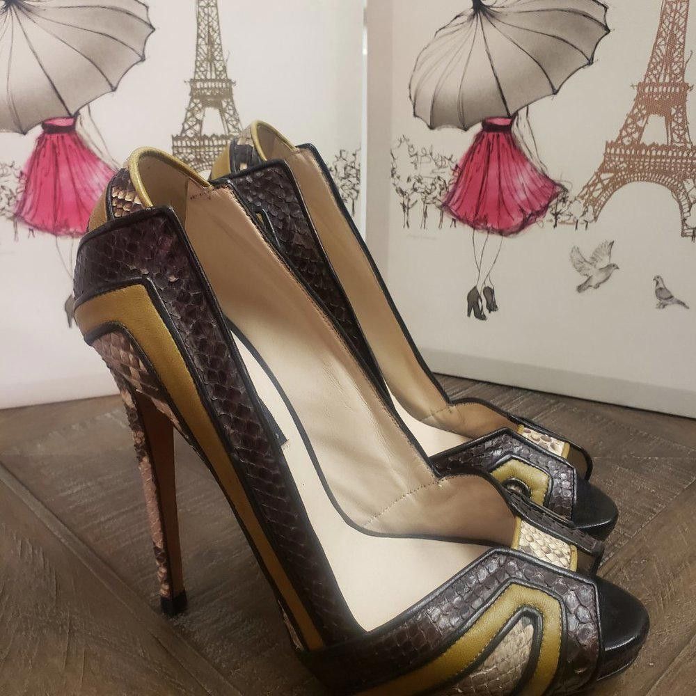 Designer Chrissie Morris Python Leather Pumps Size US 9.5 / IT 39.5 - 2 Thumbnail