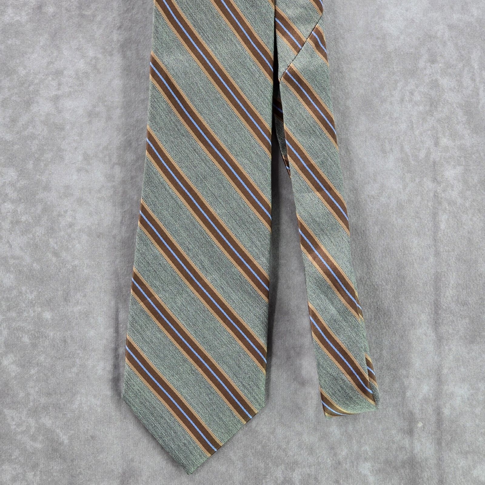 Club Room Club Room Gray Brown Blue Stripe 100% Silk Long Neck Tie Size 32 - 2 Thumbnail