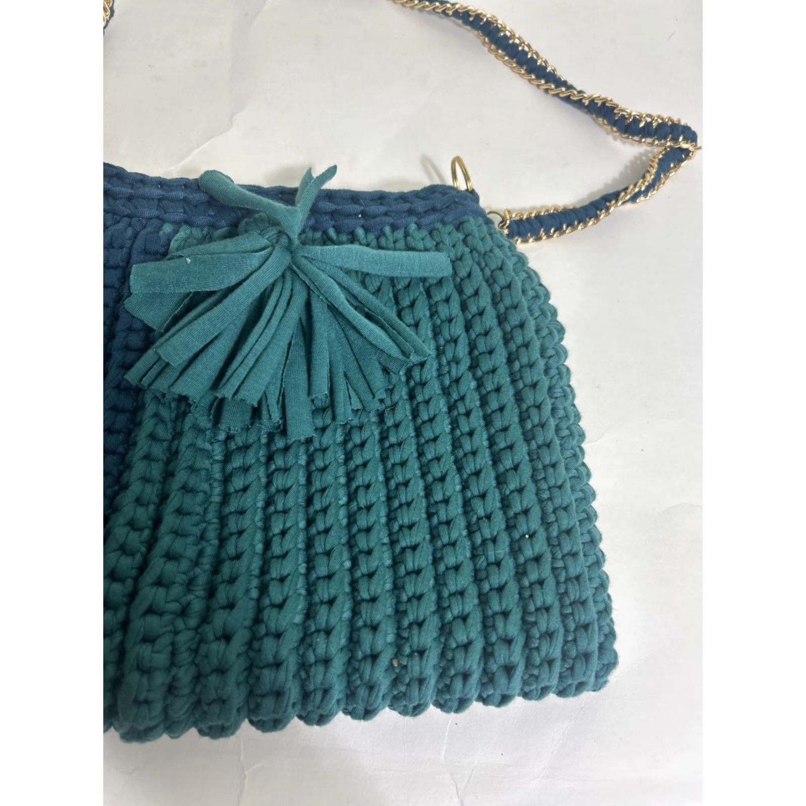 J Brand Salted Brand Knit Shoulder Bag Teal 10.5x8x1 Small Women Cotton Knit Shoulder Bag Teal Green Size ONE SIZE - 3 Thumbnail
