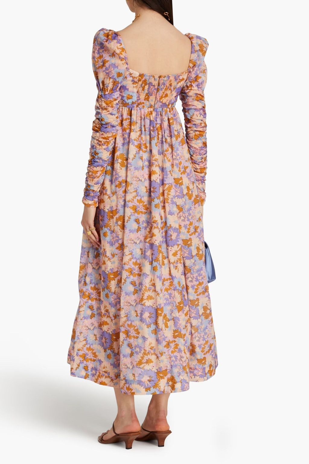Zimmermann Zimmermann Gathered Floral Violet Twist Front Midi Dress Size L / US 10 / IT 46 - 3 Thumbnail