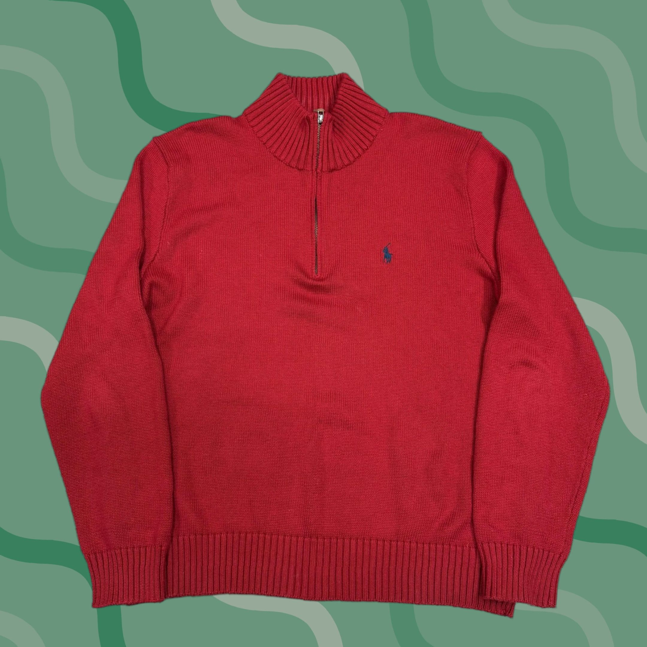 Polo Ralph Lauren Polo Ralph Lauren Sweater Mens Large Red 1/4 Zip Mock Neck Knit Pullover Pony Size US L / EU 52-54 / 3 - 1 Thumbnail