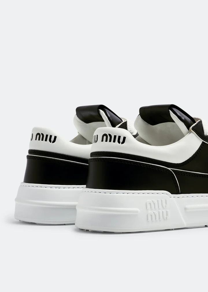 Miu Miu o1B3y1r0526 Leather Sneakers in Black/White Size US 9 / IT 39 - 2 Thumbnail