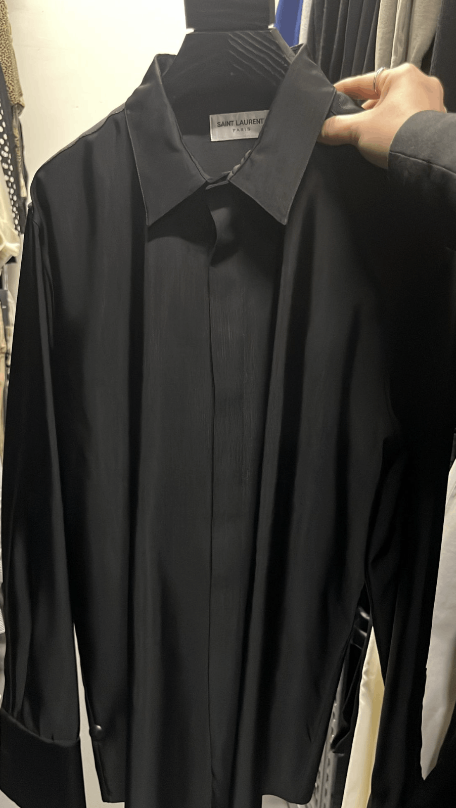 Saint Laurent Paris o1bcso1str0125 Collar Classic Shirt In Crepe Satin in Black Size US M / EU 48-50 / 2 - 1 Thumbnail