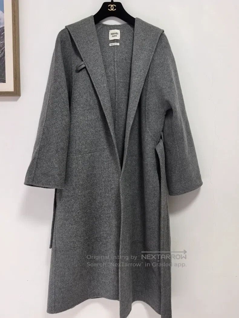 Hermes Hermes Gray Hooded Cashmere Long Overcoat Size XXS / US 00 / IT 34 - 1 Thumbnail