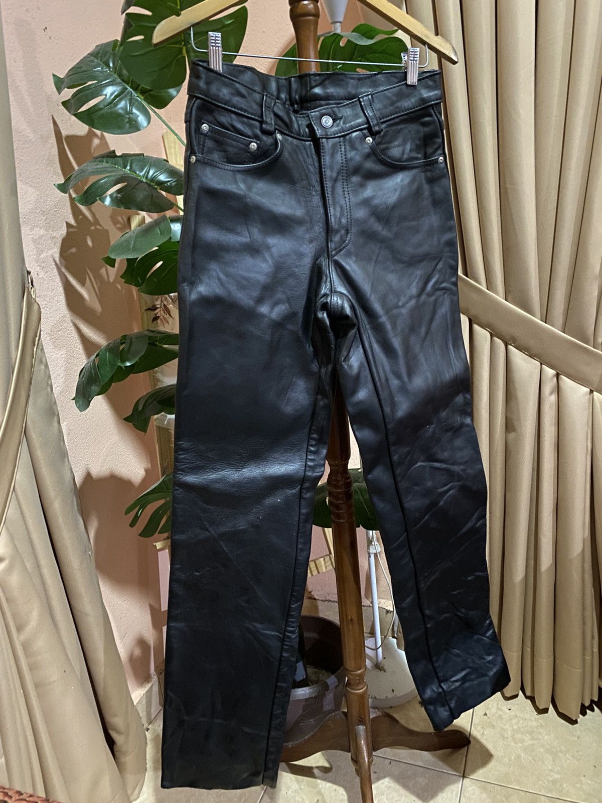 Schott Vintage 90s Schott NYC Black Leather Pants USA Made Talon Size US 29 - 5 Thumbnail