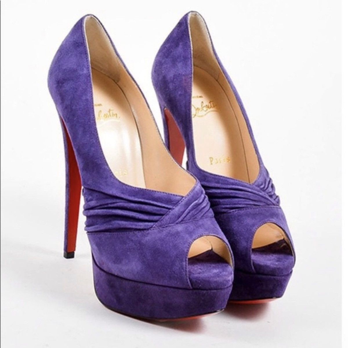 Christian Louboutin Christian Louboutin Peep Toe Suede Heels Size US 7.5 / IT 37.5 - 1 Thumbnail