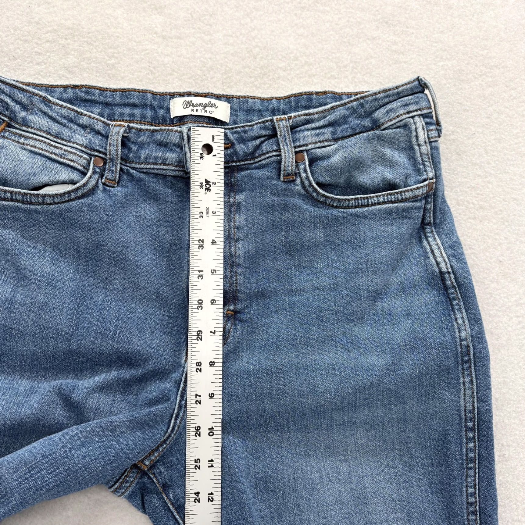 Wrangler Wrangler Retro Jeans Mens 32x34 Blue Slim Straight Stretch Denim Raw Hem Cowboy Size US 32 / EU 48 - 7 Thumbnail