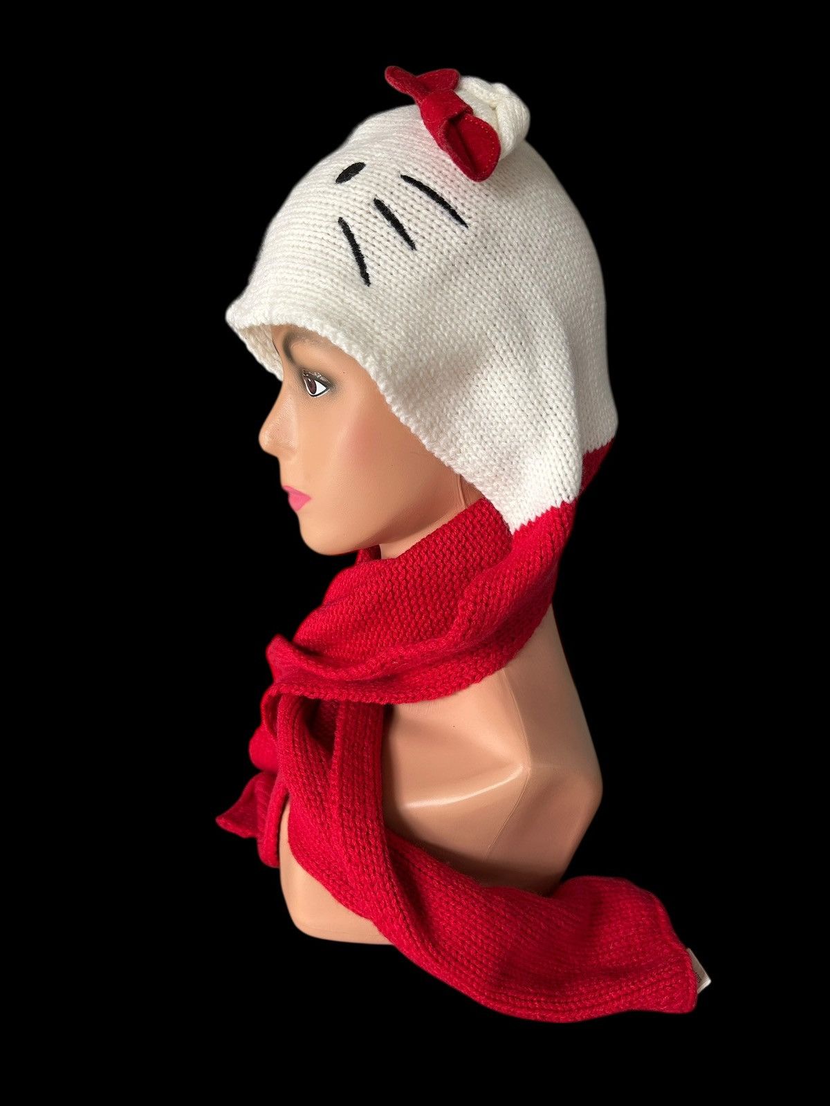 Anime Vintage Hello Kitty Scarf Beanie Hats knitt Rare Size ONE SIZE - 3 Thumbnail