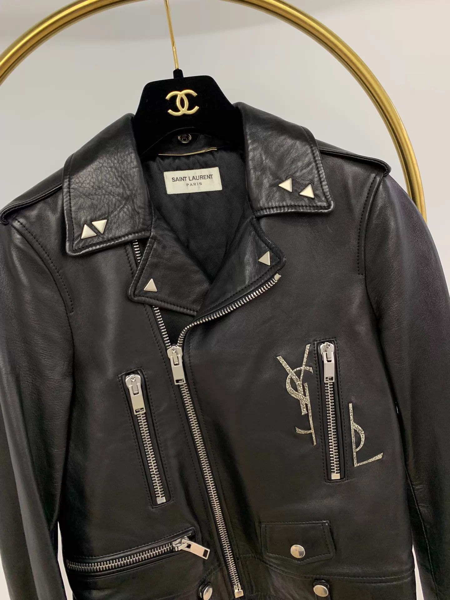 Yves Saint Laurent YSL Black Leather Biker Jacket 34 New Size XS / US 0-2 / IT 36-38 - 2 Thumbnail