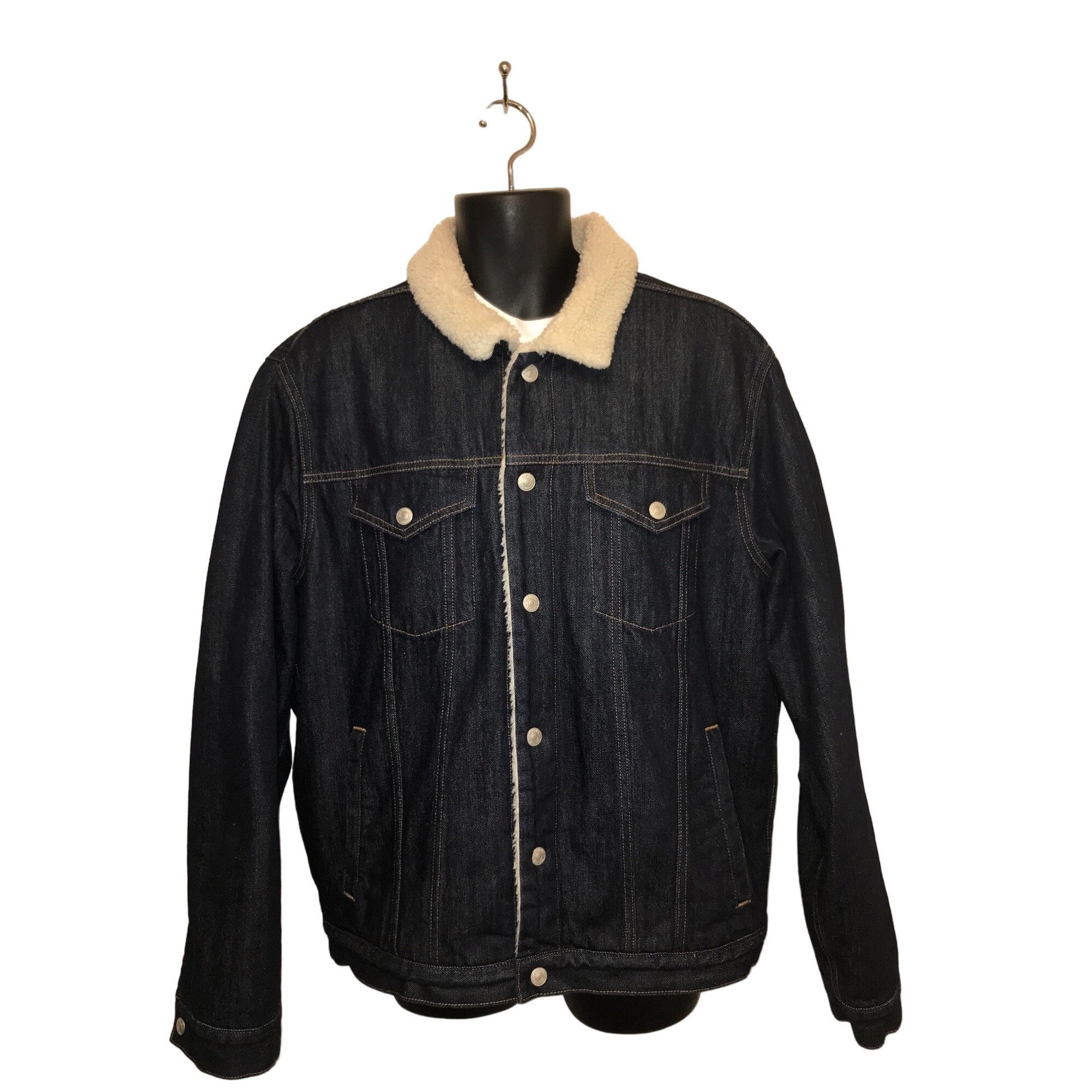 Black Denim Sherpa Lined Blue Jean Jacket 372J • Unisex Sherpa