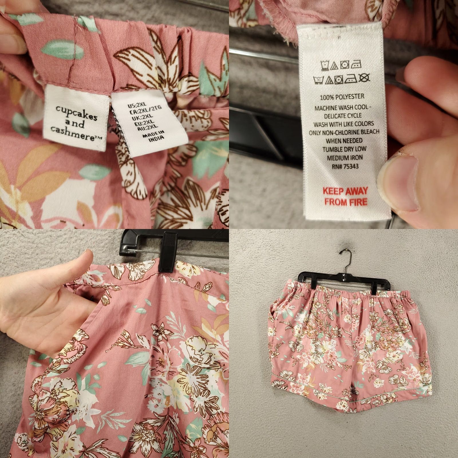 Vintage VINTAGE Cupcakes and Cashmere Pajama Set Womens 2XL Pink Shorts Button Up Shirt Top PJ Size XXL / US 16-18 / IT 52-54 - 9 Thumbnail