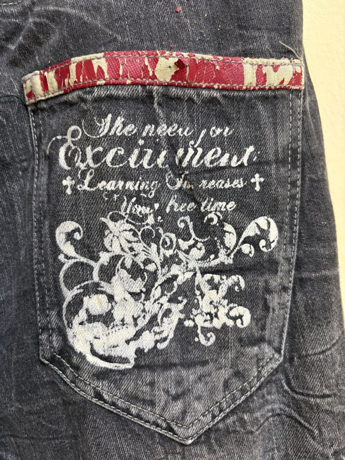 If Six Was Nine × Japanese Brand Vintage Y2k Jack Serika Poem Skull Printed Flared Jeans Size US 34 / EU 50 - 9 Thumbnail