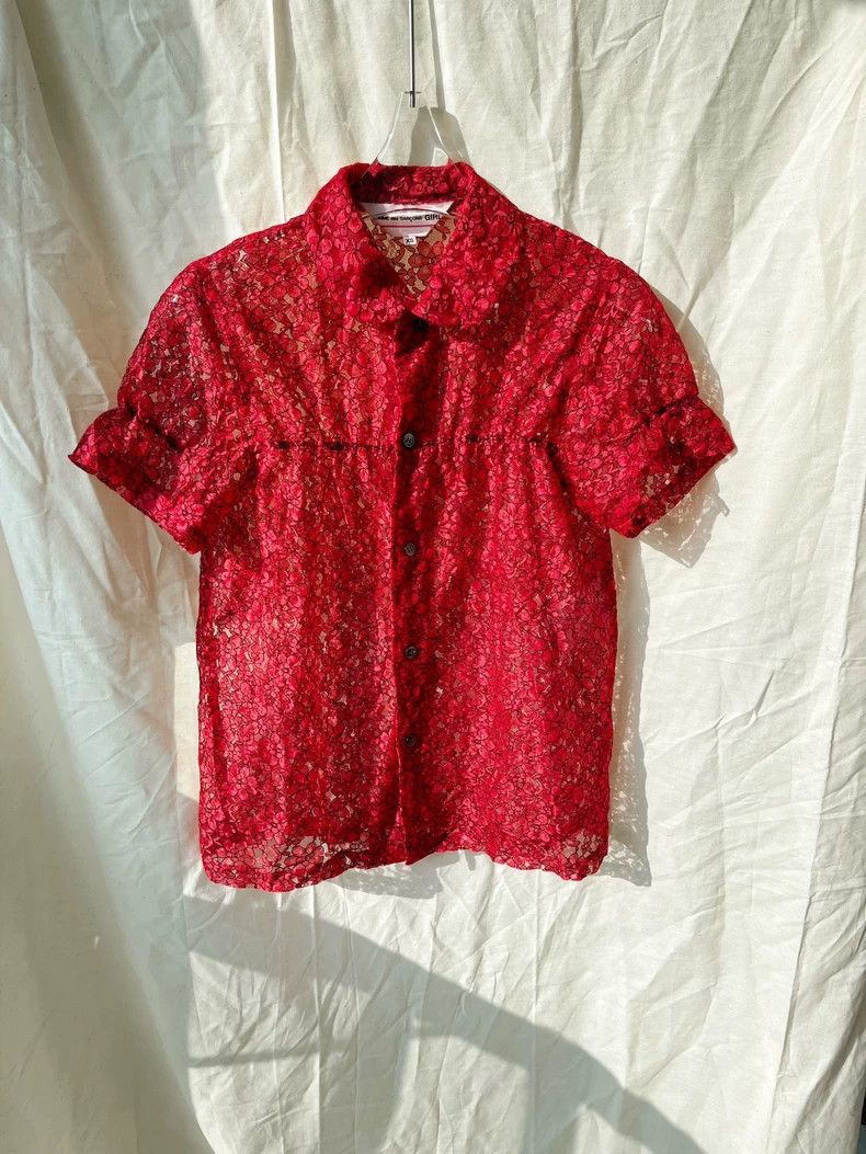Comme des Garcons Comme Des Garcons Red flower lace smocked gold ingot colla Size S / US 4 / IT 40 - 4 Thumbnail