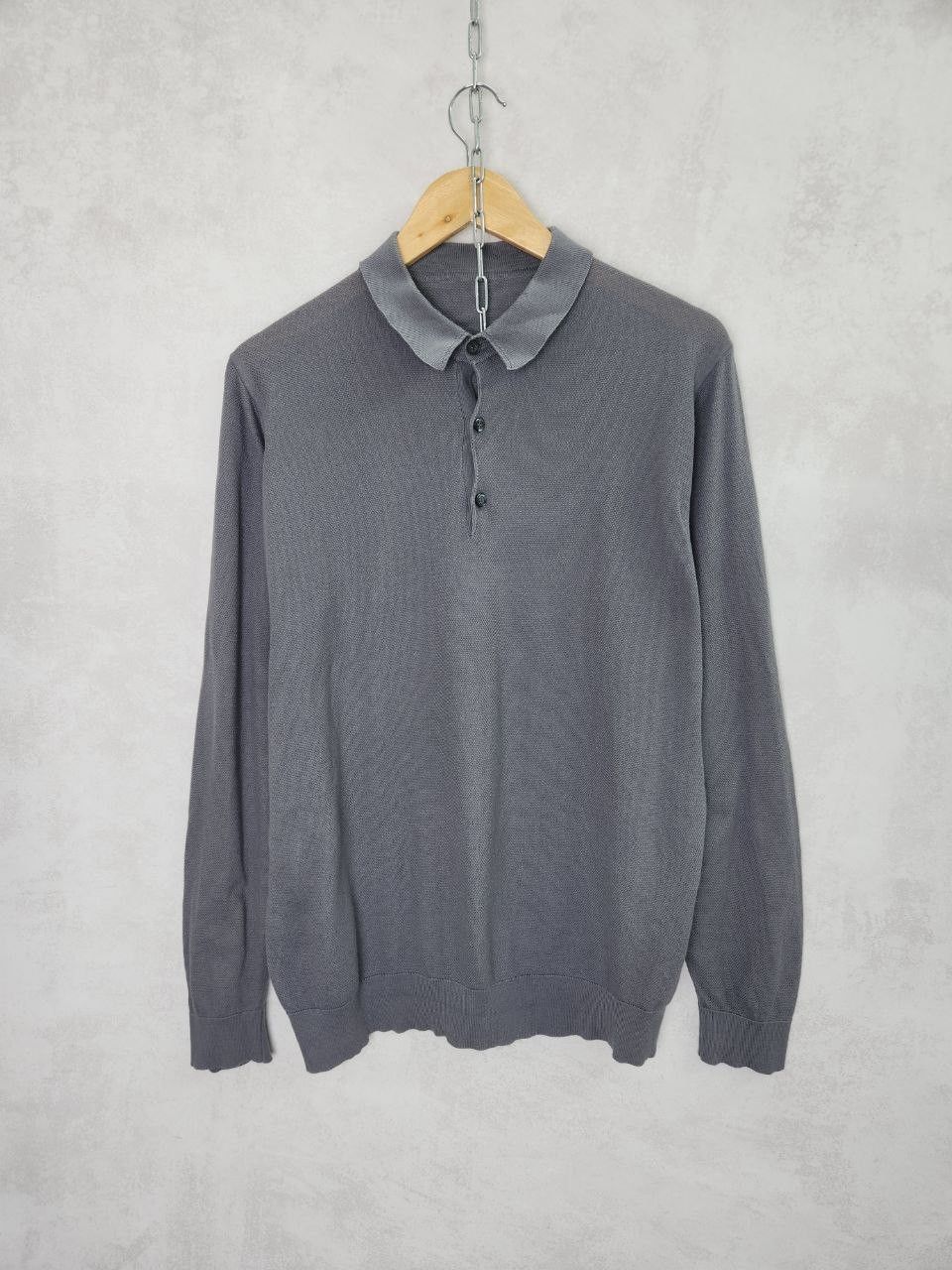 John Smedley John Smedley Made in England Ash Grey Cotton Polo Sweater Size US L / EU 52-54 / 3 - 1 Thumbnail