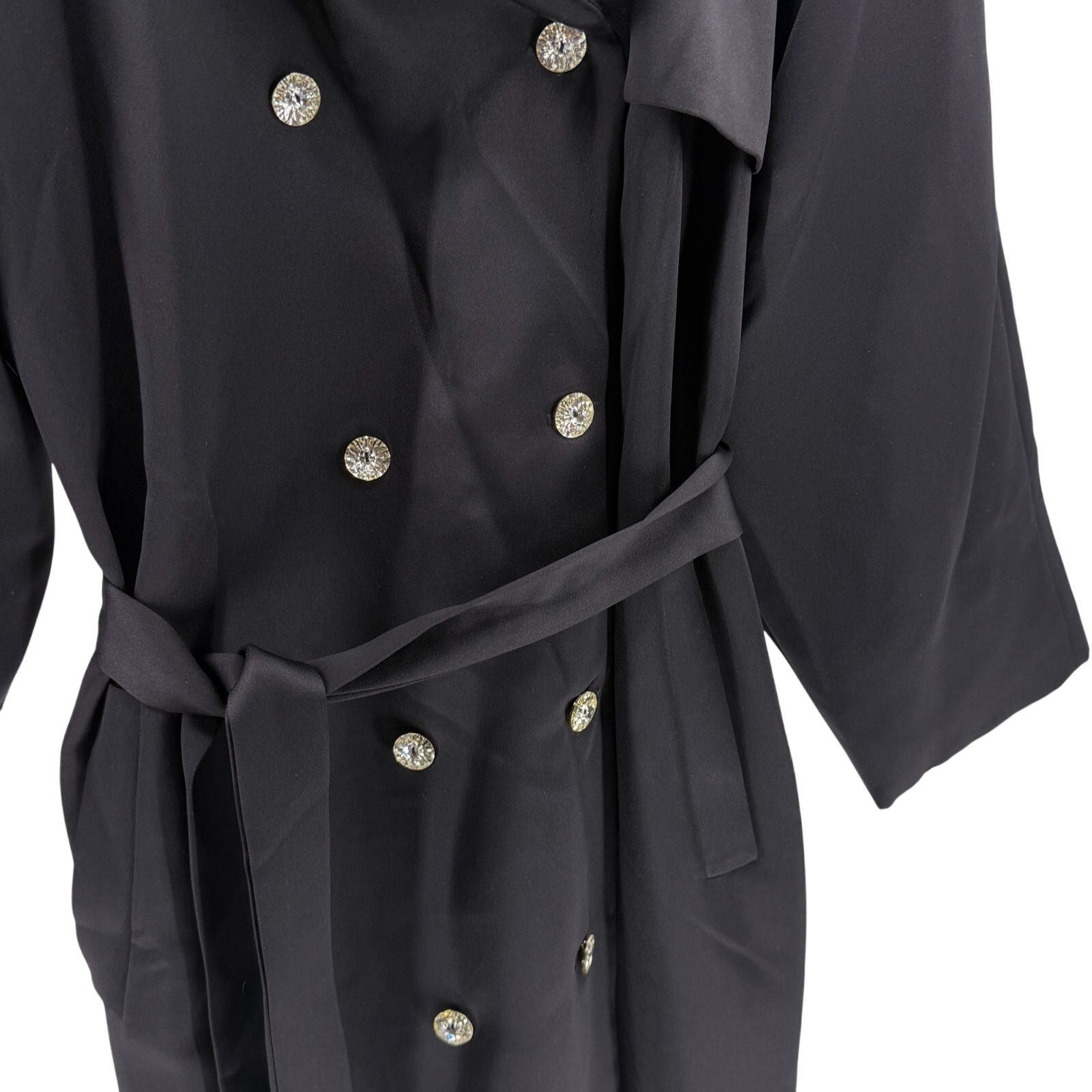 Geoffrey Beene Vintage 80s Black Jeweled Button Evening Trench Coat Size M / US 6-8 / IT 42-44 - 3 Thumbnail
