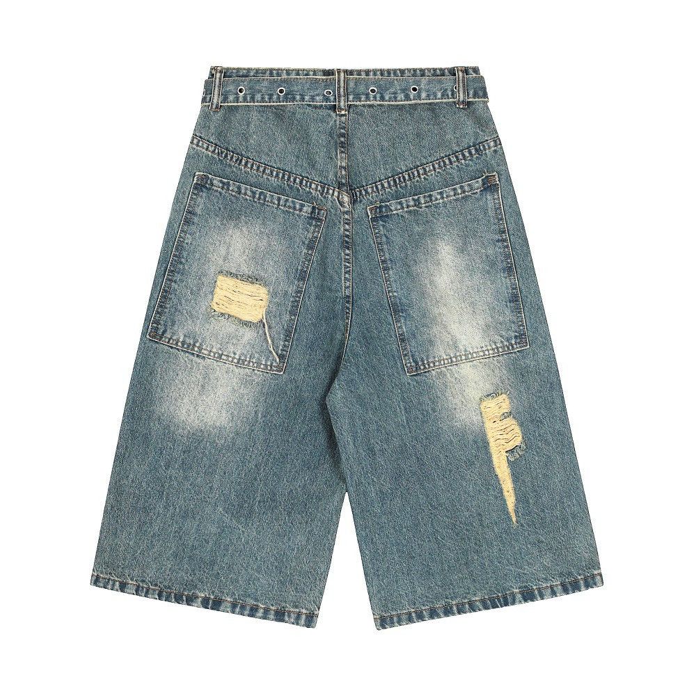 Jean Men's street style punk distressed washed denim shorts Size US 32 / EU 48 - 2 Thumbnail