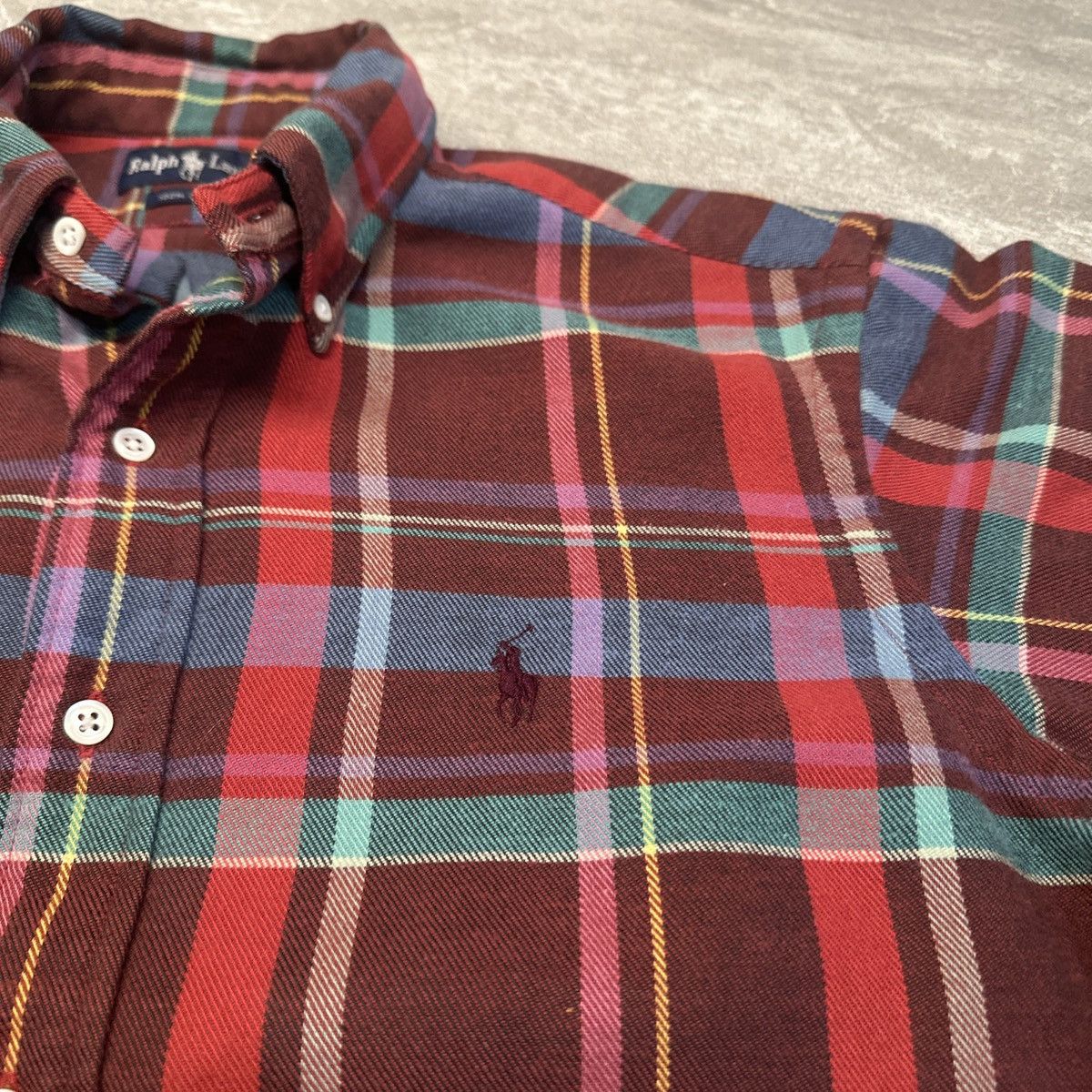Polo Ralph Lauren × Vintage Ralph Lauren Shirt Mens Heavy Flannel VTG Y2K Madras Plaid Size US M / EU 48-50 / 2 - 2 Thumbnail