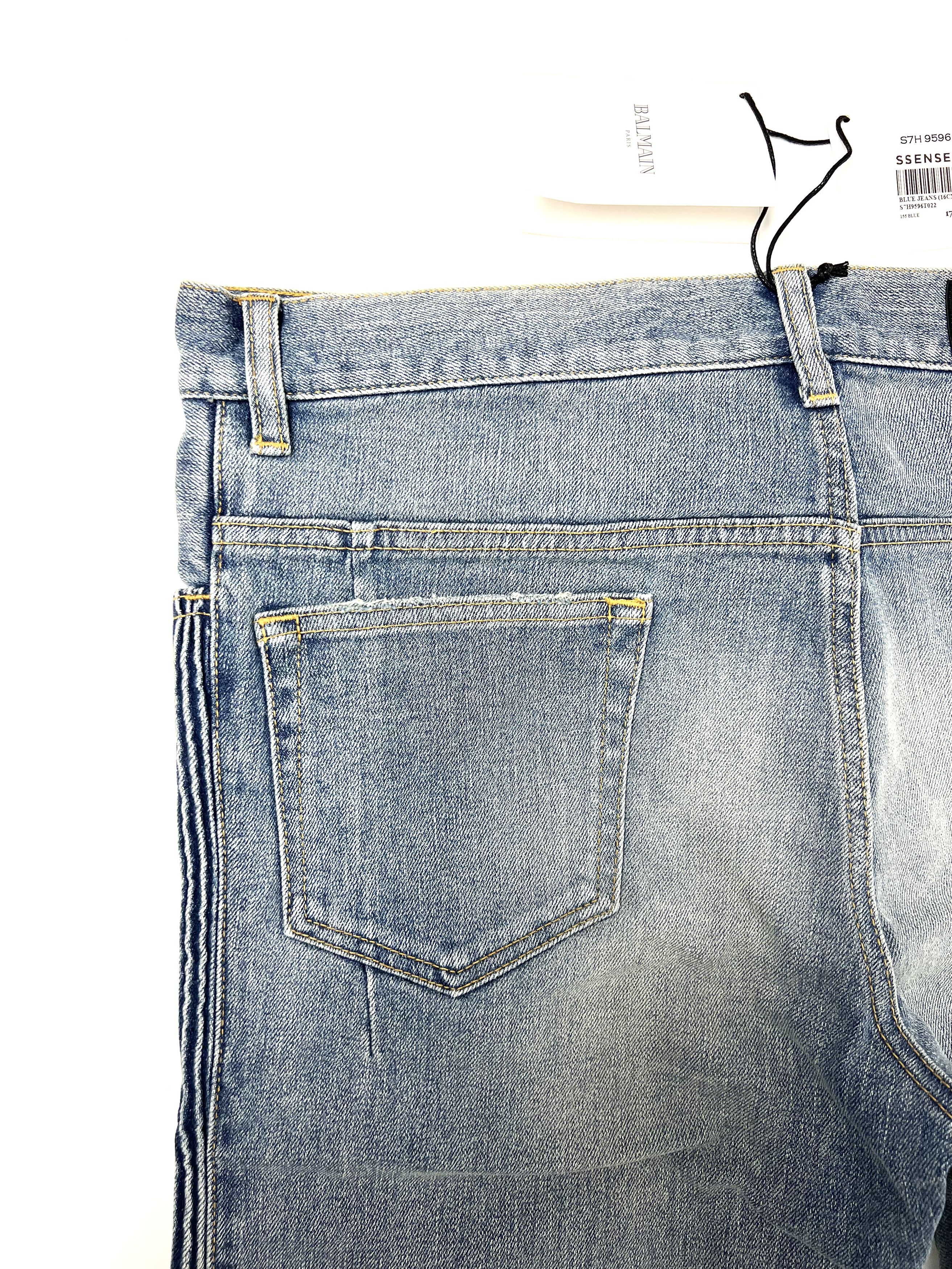 Balmain NEW, BALMAIN PARIS BLUE RIBBED DENIM JEANS SS17 Size US 33 - 16 Thumbnail