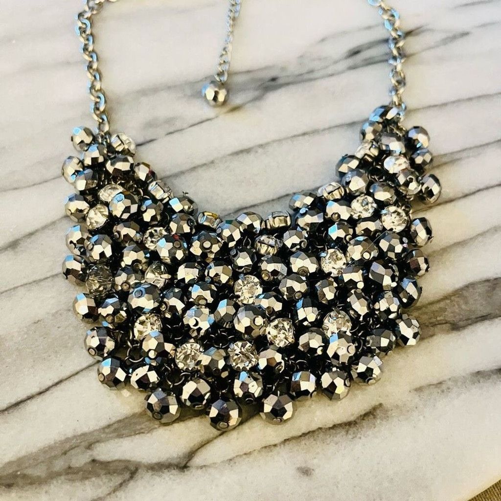 Jewelry Cluster Beaded Bib Necklace Silver Toned Statement Size ONE SIZE - 2 Thumbnail