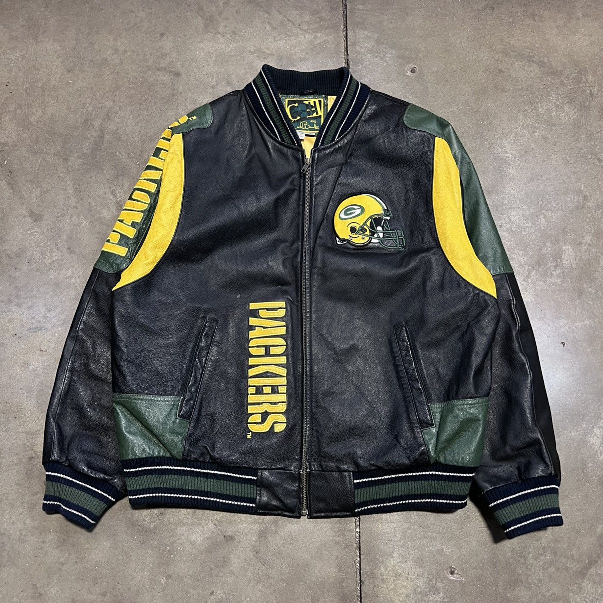 Vintage 90s Green Bay Packers Leather Bomber Jacket NFL GIII