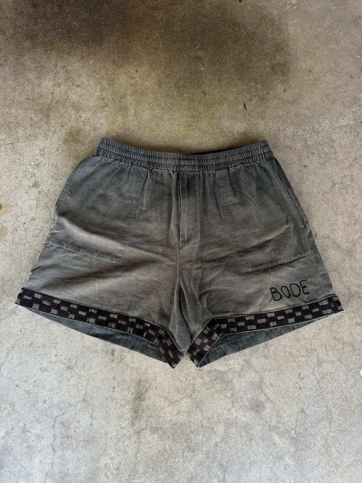 Bode Bode Checkerboard Chainstitched Rugby Shorts Black Size US 34 / EU 50 - 1 Thumbnail