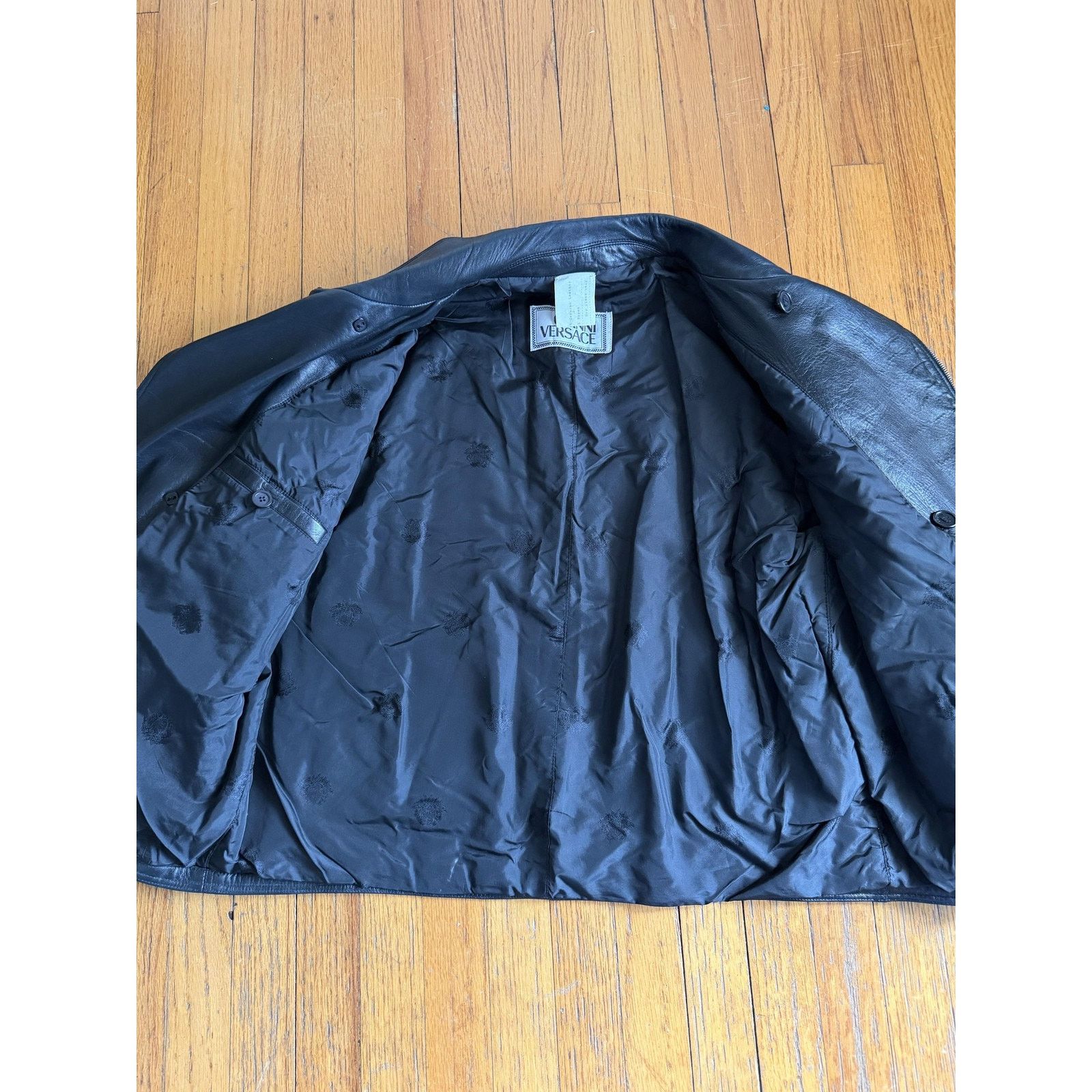 Vintage Gianni Versace Jacket Large Black Leather Moto Italy
